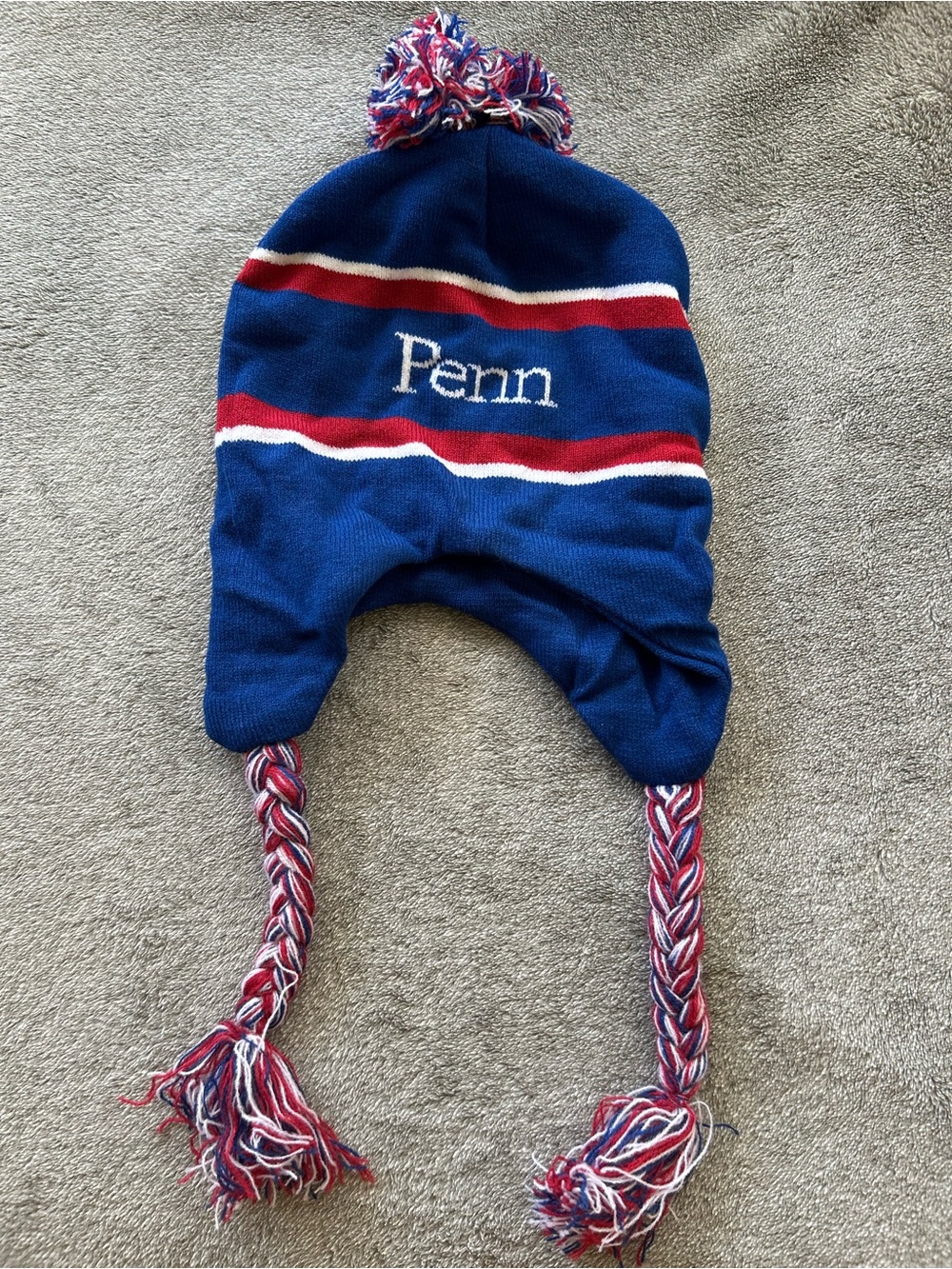 UPenn Blue Red White Pom-Pom Earflap Beanie